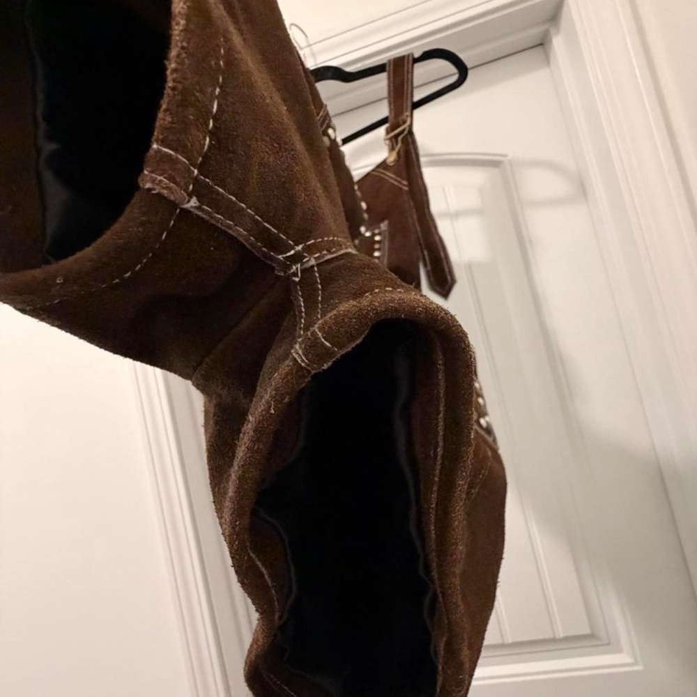 REVOLVE Understated Leather Brown Suede Studded Short Overalls Small - Picture 4 of 7